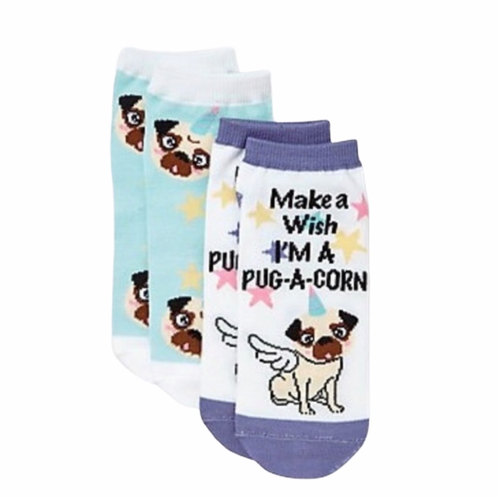 Justice - Girls 2 pairs Pug Ankle Sock - Picture 1 of 2